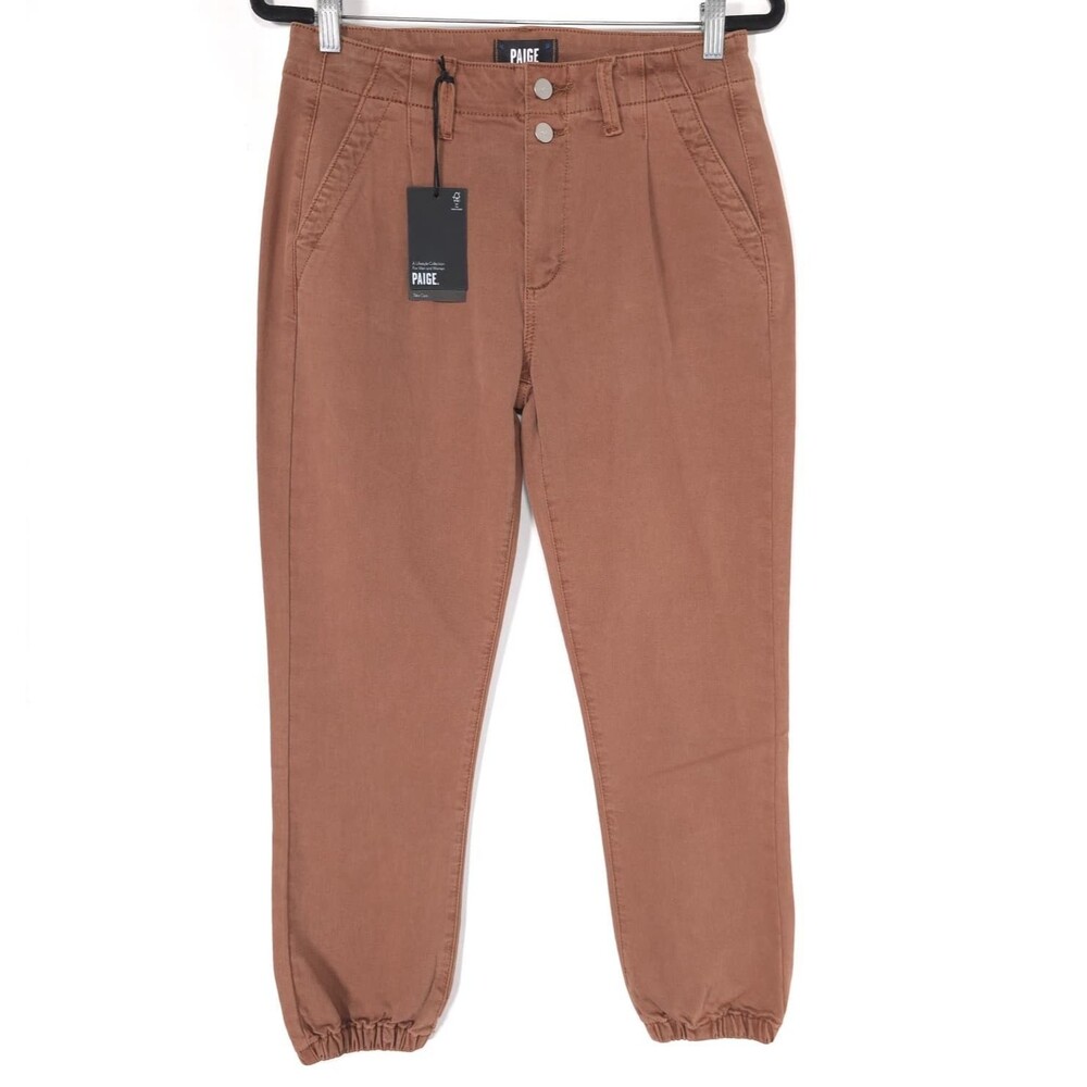 PAIGE Women's New Pants Jogger Brown 28 Stretch Pleated Button Fly 7188G29-4494